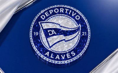 logotipo de cristal del deportivo alavés, fondo metálico azul, emblema del deportivo alavés, logotipo del deportivo alavés, cartel de cristal del deportivo alavés, la liga, españa, fútbol americano, deportivo alavés