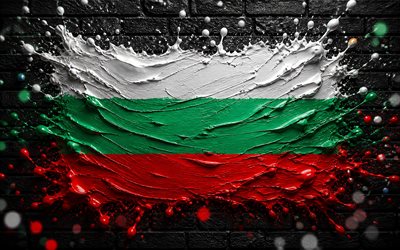 4k, علم بلغاريا, مبدع, بلغاريا ترسم العلم, جدار من الطوب الأسود, فن الطلاء, العلم البلغاري, بقع الطلاء, عمل فني, الرموز الوطنية البلغارية, علم بلغاريا ثلاثي الأبعاد, بلغاريا