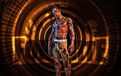 T-3500 Travis Scott Fortnite, 4k, orange spiral background, Fortnite, creative, T-3500 Travis Scott Skin, Fortnite T-3500 Travis Scott Skin, T-3500 Travis Scott, Fortnite characters
