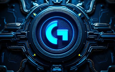 شعار لوجيتك ثلاثي الأبعاد, 4k, خلفية داكنة عالية التقنية, وهج أزرق, الموصلات, العلامات التجارية للإلكترونيات, مبدع, شعار لوجيتك على الدائرة الدقيقة, العلامات التجارية, شعار لوجيتك متوهج, عمل فني, شعار لوجيتك, لوجيتك