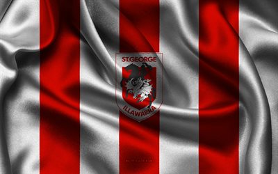 4k, St George Illawarra Dragons logo, Australian rugby team, NRL, red white silk fabric, National Rugby League, St George Illawarra Dragons emblem, St George Illawarra Dragons, Australia, rugby