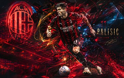 Christian Pulisic, AC Milan, fan art, red black, abstract digital background, Christian Pulisic AC Milan, creative art, AC Milan logo, Christian Pulisic Milan, football, Milan