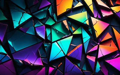 bunte figuren, 4k, kreativ, geometrische formen, bunte 3d fragmente, fragmentiertes geometrisches muster, kunstwerk, bunter 3d hintergrund, bunter abstrakter hintergrund, formen, 3d hintergründe