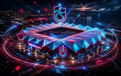 papara park, trabzonspor stadion, lila blauer abstrakter hintergrund, trabzonspor logo, sportkomplex senol gunes, trabzon, truthahn, neonblaues lila licht, fußballstadion, trabzonspor