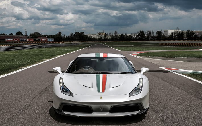 raceway, supercars, 2016, Ferrari 458 MM Speciale, sportcars, white ferrari