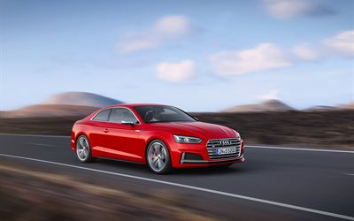 el movimiento de 2017, Audi S5 Coupe, carretera, rojo audi
