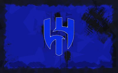 Al-Hilal grunge logo, 4k, Saudi Professional League, blue grunge background, soccer, Al-Hilal emblem, football, Al-Hilal logo, Al-Hilal SFC, Saudi football club, Al-Hilal FC