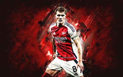 martin odegaard, arsenal fc, norsk fotbollsspelare, röd stenbakgrund, grunge konst, fotboll, premier league, engelska, martin odegaard arsenal