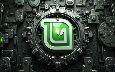 linux mint metal  logo, 4k, metalliharmut, 3d  mekanismi, linux minttumerkki, linux mint 3d  logo, linux  minttu, mekaniikkataide, linux minttutaide, linux mint  logo
