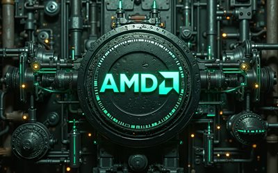 4k, amd turquoise neon logo, créatif, fond de black metal, marques électroniques, logo amd, bokeh, logo amd 3d, logo des marques, logo amd neon, marques, dmla
