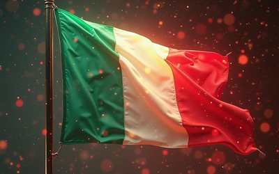 4k, bandiera italiana su bandiera, arte digitale, bandiera d'italia, background astratto, bandiera italiana, europa, bandiera di tessuto in onde italia, italia, bandiera 3d italia