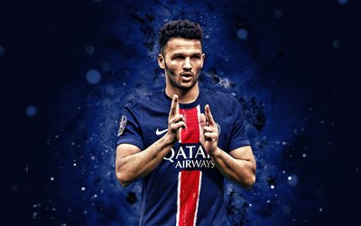 4k, goncalo ramos, célébration personnelle, paris saint germain, ligue 1, footballeurs portugais, goncalo ramos 4k, néons bleus, football, psg, goncalo ramos psg