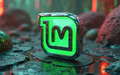 4k, linux mint metal  logo, bokeh, os  tuotemerkit, kivitausta, linux, taideteos, linux mint 3d  logo, brändien logo, os  logo, linux mint  logo, tuotemerkit, linux  minttu