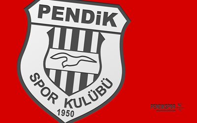 شعار pendikspor, 4k, خلفية حمراء, فن الكربون, pendikspor شعار, نادي كرة القدم التركي, tff 1 lig, ديك رومى, pendikspor, كرة القدم, pendikspor fc