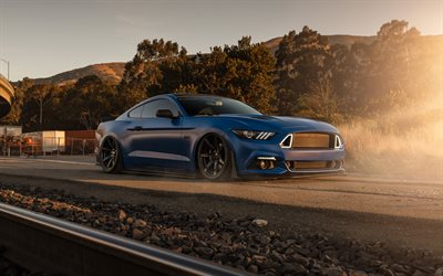 4k, ford mustang gt, tieffahrer, supersportwagen, 2025 autos, muskelwagen, blauer ford mustang, amerikanische autos, 2025 ford mustang gt, ford