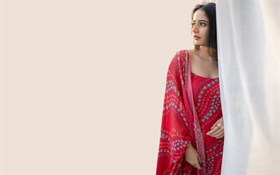 Ashika Ranganath, 4k, Indian actress, photoshoot, red Indian saree, Bollywood, Indian traditional coat, Indian fashion model, Ashika Ranganath photoshoot