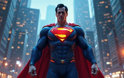 4k, stålman, superhjältar, kväll, marvel comics, 3d  konst, superman 3d, fankon, superman 4k