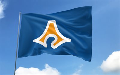 깃대에 shizuoka 플래그, 4k, 일본 현, 창공, 시즈오카의 깃발, 물결 모양의 새틴 깃발, 시즈오카 깃발, 깃발이있는 깃대, 시즈오카의 날, 일본, 시즈오카
