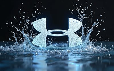 تحت شعار بريق درع, 4k, بقع الماء, خلفيات سوداء, علامات أزياء, تحت شعار الدروع 3d, تحت شعار درع أبيض, مبدع, تحت شعار الدروع, العلامات التجارية, تحت درع