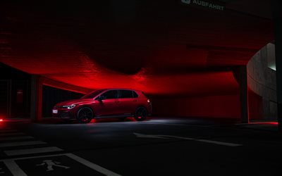 Volkswagen Golf GTI Limited Edition, parking, 2025 cars, night, red lights, 2025 Volkswagen Golf, Red Volkswagen Golf, german cars, Volkswagen
