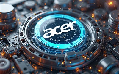Acer metal logo, 4k, metal gears, 3d mechanism, Acer emblem, Acer 3d logo, Acer, mechanics art, Acer art, Acer logo