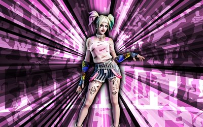 4k, sempre fantastica harley quinn, sfondo di raggi rosa, sempre fantabulosa skin harley quinn, sempre fantastica harley quinn fortnite, arte astratta, fortnite sempre fantabulous harley quinn skin, personaggi fortnite, fortnite, arte creativa