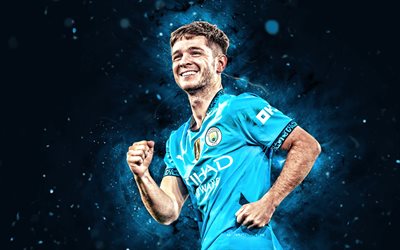 james mcatee, 4k, mavi neon işıklar, manchester city, premier lig, ingiliz futbolcular, james mcatee 4k, futbol, james john mcatee, manchester city fc, james mcatee manchester city