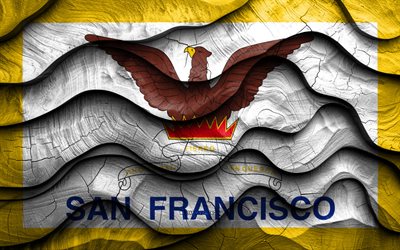 4k, San Francisco flag, US cities, wooden 3D waves flags, Day of San Francisco, flag of San Francisco, USA, San Francisco wooden flag, San Francisco California, american cities, San Francisco