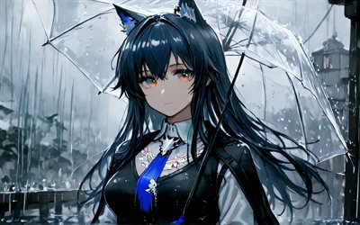 4k, تكساس, مظلة, arknights, عن قرب, مطر, المانجا, تكساس أومروسا, ليلة, شخصيات أنيمي, شخصيات arknights, تكساس arknights