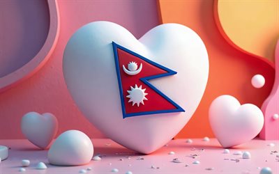 4k, jag älskar nepal, färgglad 3d  bakgrund, kreativ, nepal day, nepalflagg, 3d  konst, hjärta med nepal flagga, 3d  hjärtan, nepalesisk flagga, nepal, kärlek till nepal