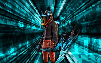 4k, ausencia, fondo de rayos azules, piel de absenz, absenz fortnite, arte abstracto, piel fortnite absenz, personajes de fortnite, fortnita, arte creativo