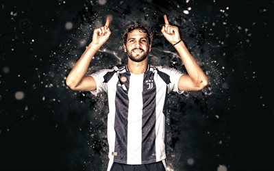 Manuel Locatelli, 4k, white neon lights, Juventus FC, Serie A, italian footballers, Manuel Locatelli 4K, football, soccer, Juve, Juventus, Manuel Locatelli Juventus