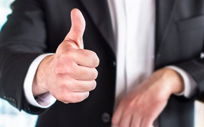 thumbs up, 4k, business people, success concepts, businessman with thumbs up, thumbs up concepts, business