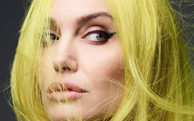 アンジェリーナ・ジョリー, 4k, アメリカの女優, 肖像画, 写真撮影, 黄色い髪のアンジェリーナ・ジョリー, アンジェリーナ・ジョリー・フォトショート