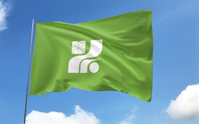 깃대에 tochigi 플래그, 4k, 일본 현, 창공, 도치기의 깃발, 물결 모양의 새틴 깃발, tochigi 플래그, 깃발이있는 깃대, 도키기의 날, 일본, 도키기