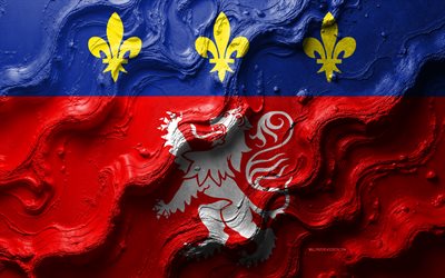 Lyonnais flag, 4k, stone wave texture, Flag of Lyonnais, 3D Lyonnais flag, France, flags of provinces of France, Lyonnais