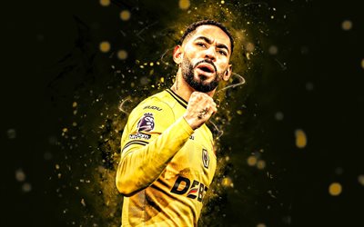 Matheus Cunha, 4k, yellow neon lights, Wolverhampton Wanderers, Premier League, brazilian footballers, Matheus Cunha 4K, football, soccer, Wolves, Wolverhampton Wanderers FC, Matheus Cunha Wolverhampton Wanderers
