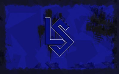 FC Lausanne-Sport grunge logo, 4k, Swiss Super League, blue grunge background, soccer, FC Lausanne-Sport emblem, football, FC Lausanne-Sport logo, FC Lausanne-Sport, Swiss football club, Lausanne-Sport FC