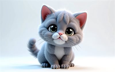 4k, süße 3d british shorthair katze, cartoon 3d british shorthair katze, süße tiere, british shorthair cat, 3d  tiere, cartoon 3d  tiere, lustige britische shorthair  katze, kleine britische shorthair  katze