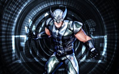 feuille d'argent wolverine fortnite, 4k, fond en spirale gris, fortnite, créatif, peau wolverine en feuille d'argent, fortnite silver foil wolverine skin, wolverine en feuille d'argent, personnages fortnite