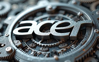 Acer metal logo, 4k, metal gears, 3d mechanism, Acer emblem, Acer 3d logo, Acer, mechanics art, Acer art, Acer logo