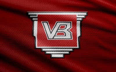 vejle bk 직물 로고, 4k, 빨간색 직물 배경, 덴마크 슈퍼 리가, 보케, 축구, vejle bk 로고, vejle bk emblem, vejle bk, 덴마크 축구 클럽, vejle fc