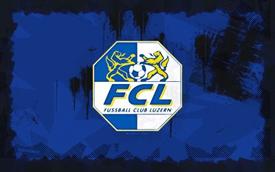 FC Luzern grunge logo, 4k, Swiss Super League, blue grunge background, soccer, FC Luzern emblem, football, FC Luzern logo, FC Luzern, Swiss football club, Luzern FC