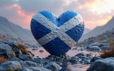 4k, I Love Scotland, bokeh, 3D landscape background, creative, Day of Scotland, flag of Scotland, 3D art, heart with Scottish flag, 3D hearts, Scottish flag, Scotland, Love for Scotland