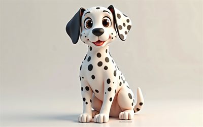 4k, netter 3d dalmatianer, cartoon 3d dalmatian, süße tiere, dalmatiner, 3d  tiere, cartoon 3d  tiere, lustiger dalmatianer, kleiner dalmatiner, hunde