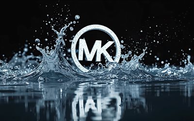 شعار مايكل كورز بليتر, 4k, بقع الماء, خلفيات سوداء, علامات أزياء, شعار مايكل كورز 3d, شعار مايكل كورس الأبيض, مبدع, شعار مايكل كورس, العلامات التجارية, مايكل كورس