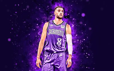 4k, zach lavine, contexte abstrait violet, sacramento kings, nba, players de basket ball américains, néons violets, zach lavine 4k, basket ball, association nationale de basket ball, zach lavine sacramento kings