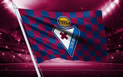 4k, SD Eibar logo, Spanish football club, stadium flag, SD Eibar fans flag, burgundy blue flag, SD Eibar emblem, Segunda, Spain, football, SD Eibar