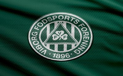 logo del tessuto viborg ff, 4k, sfondo in tessuto verde, superliga danese, bokeh, calcio, logo viborg ff, emblema di viborg ff, viborg ff, club di calcio danese, viborg fc