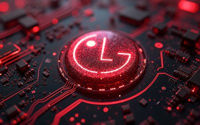 4k, lgレッドグリッターロゴ, ボケ, 赤いハイテックの背景, マイクロサーキット, 導体, エレクトロニクスブランド, クリエイティブ, マイクロサーキットのlgロゴ, ブランド, lgアブストラクトロゴ, アートワーク, lgロゴ, lg